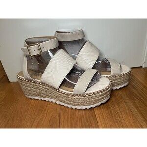 SHELN Sandal Womens Size 8.5 Beige Espadrille Wedge Platform Ankle Strap Shoes